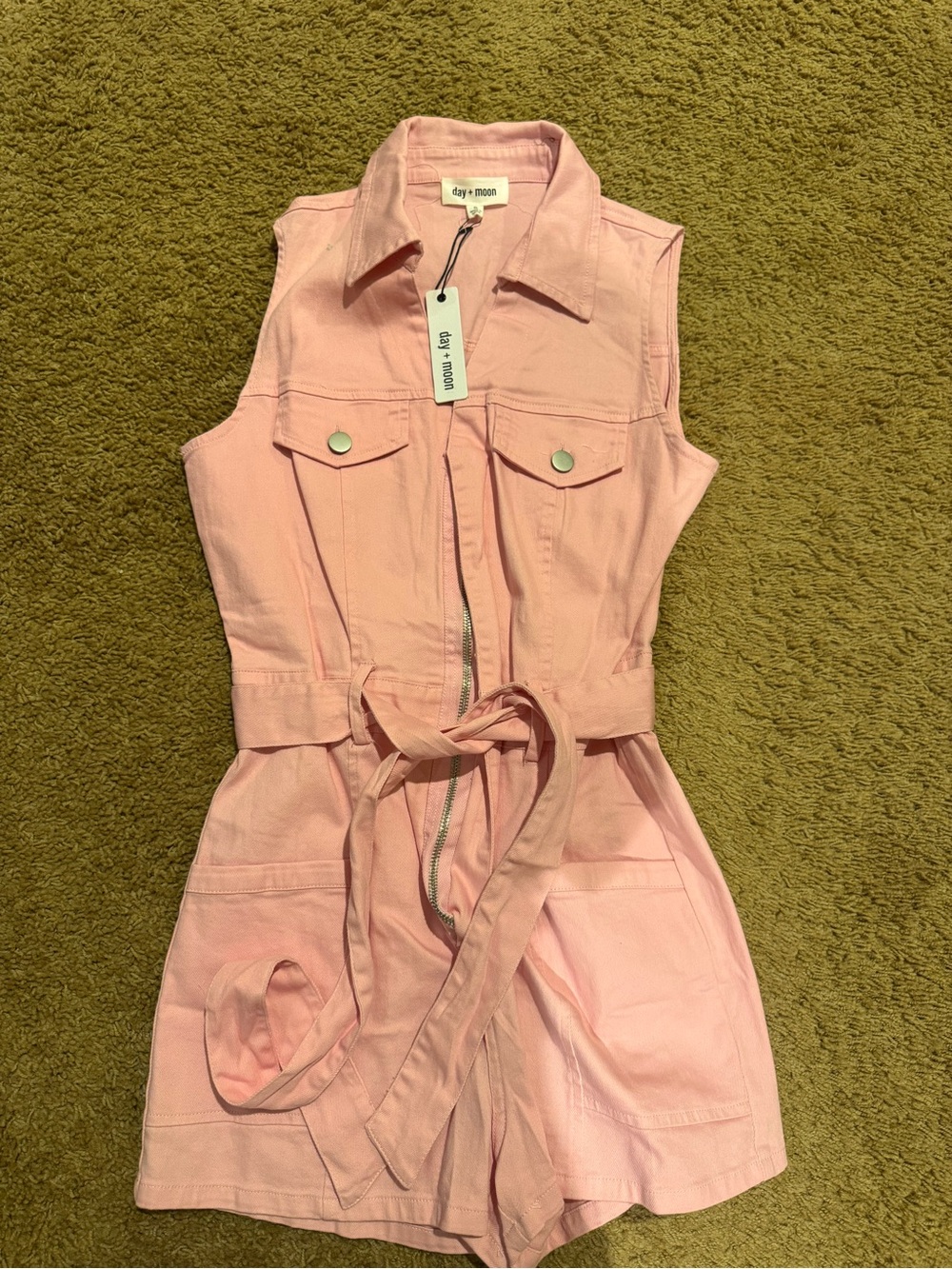 Pink Sleeveless Belted Kids Romper Dress